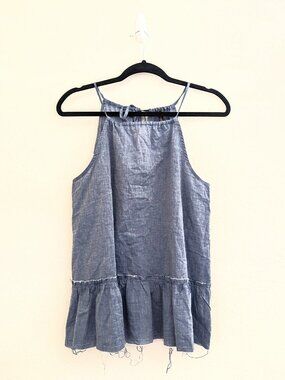 Stetson Chambray Blue Raw Hem Tank Top sz S